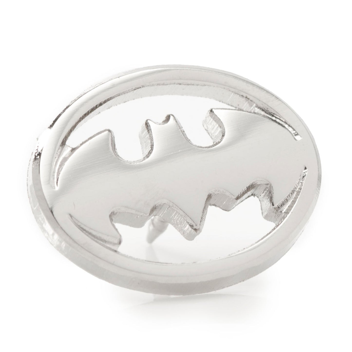 Silver Batman logo charm on a white background