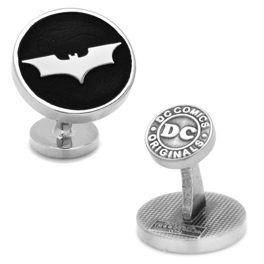 DC Comics Batman cufflinks with bat symbol on black background