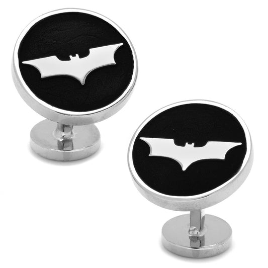 Batman logo cufflinks on a white background