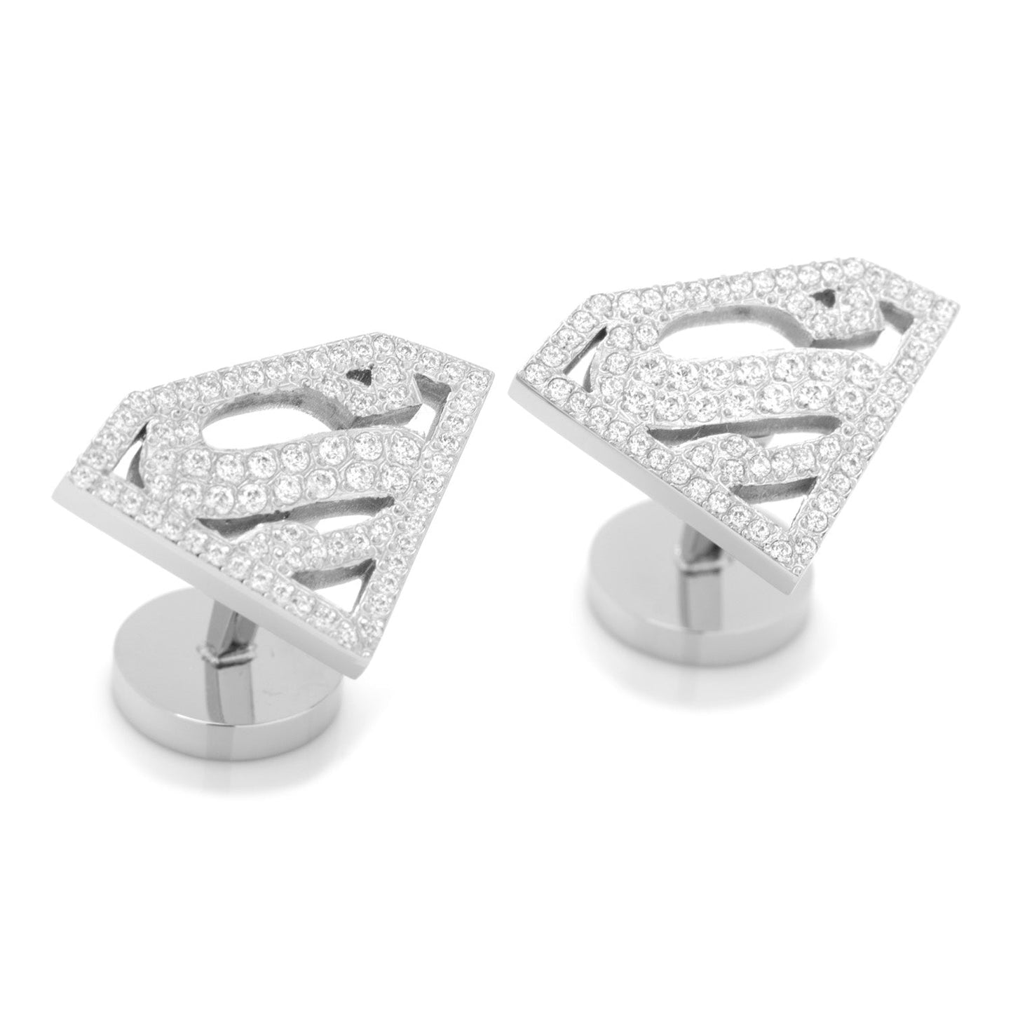 DC Superman Stainless Steel White Pave Crystal Cufflinks