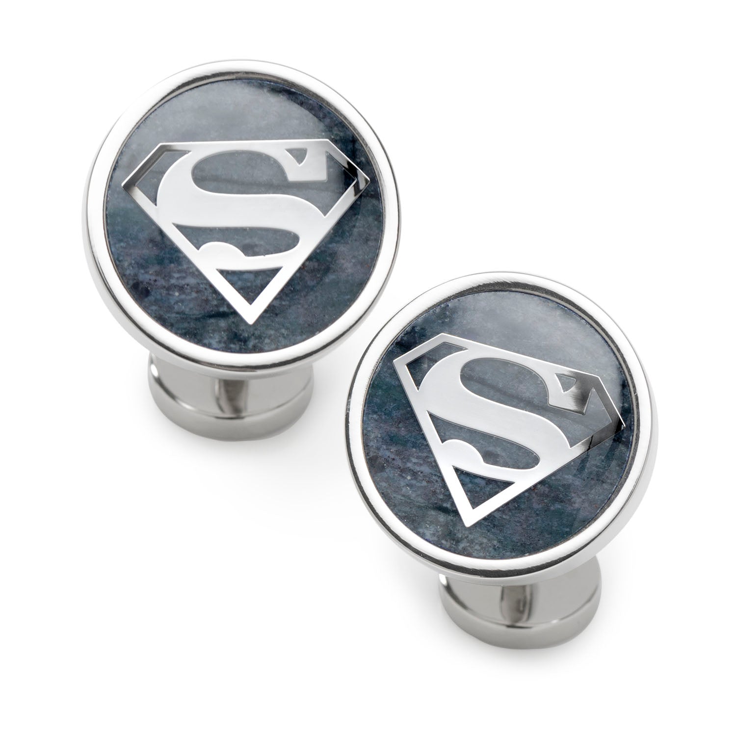 Superman logo cufflinks on a white background