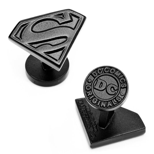Superman and DC Comics Originals logo cufflinks on a white background