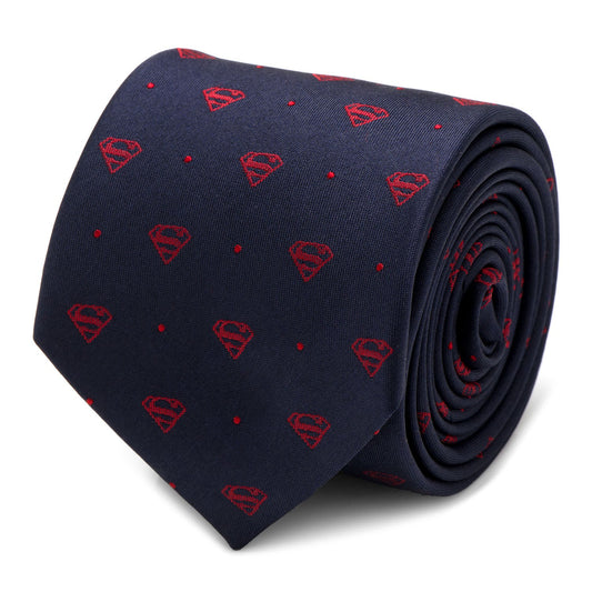 DC Superman Shield Navy and Red Dot Tie