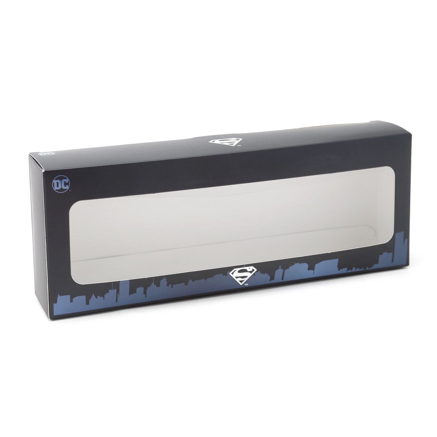 Box with DC and Superman logos on a white background