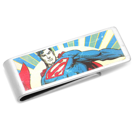 Superman-themed money clip with colorful design on a white background