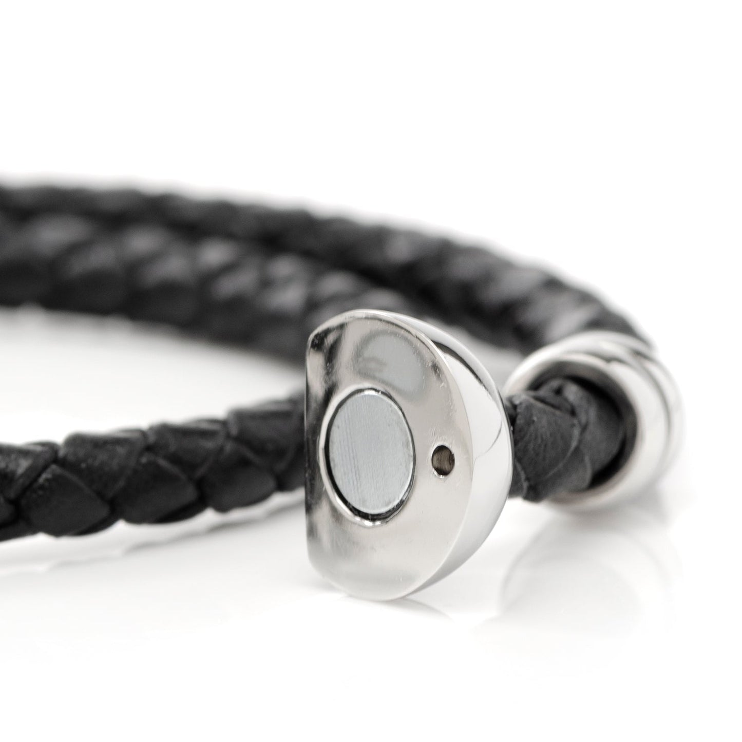 Disney Mickey Silhouette Black Double Wrapped Leather Bracelet featuring braided black leather and magnetic Mickey clasp. Officially licensed by Disney.
