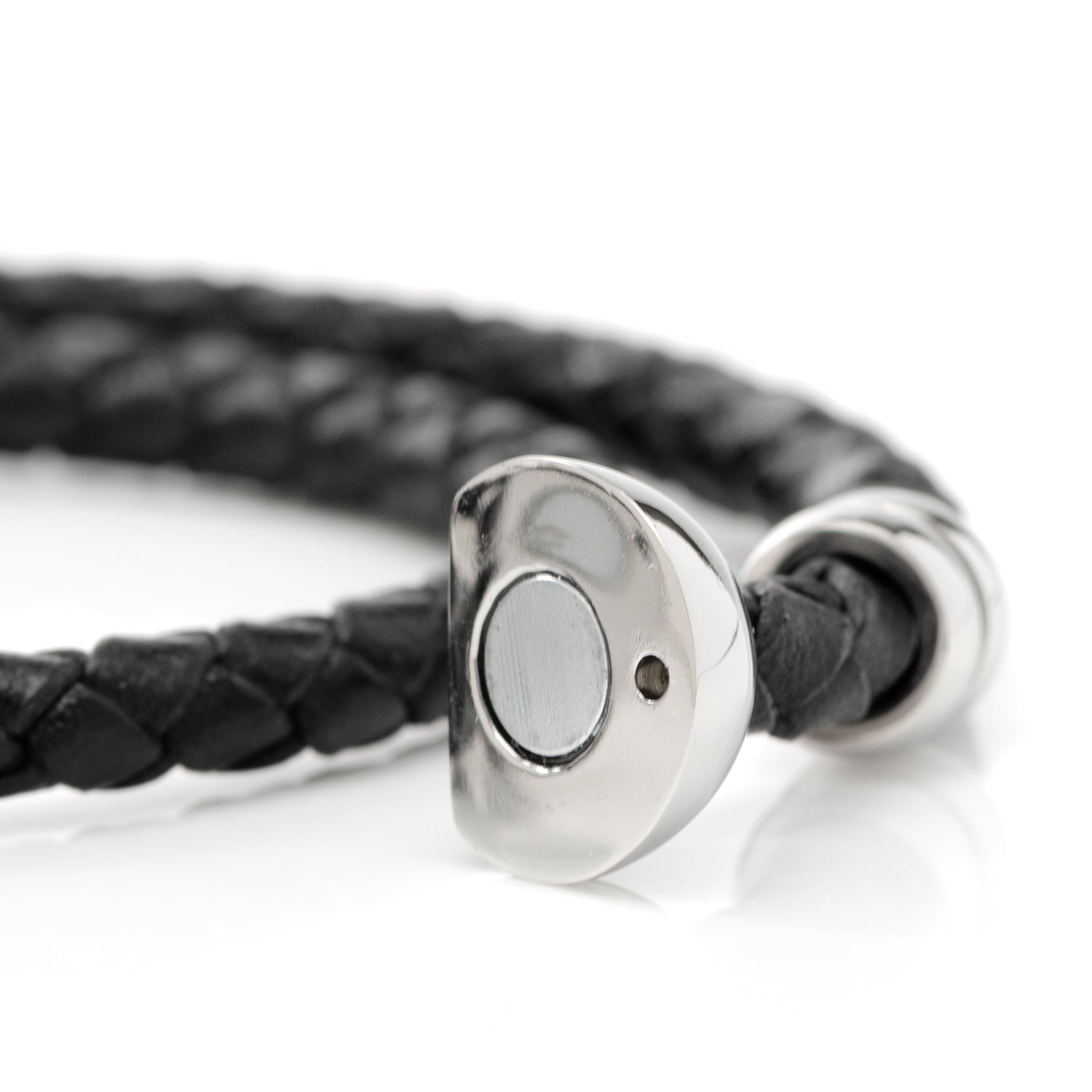 Disney Mickey Silhouette Black Double Wrapped Leather Bracelet featuring braided black leather and magnetic Mickey clasp. Officially licensed by Disney.