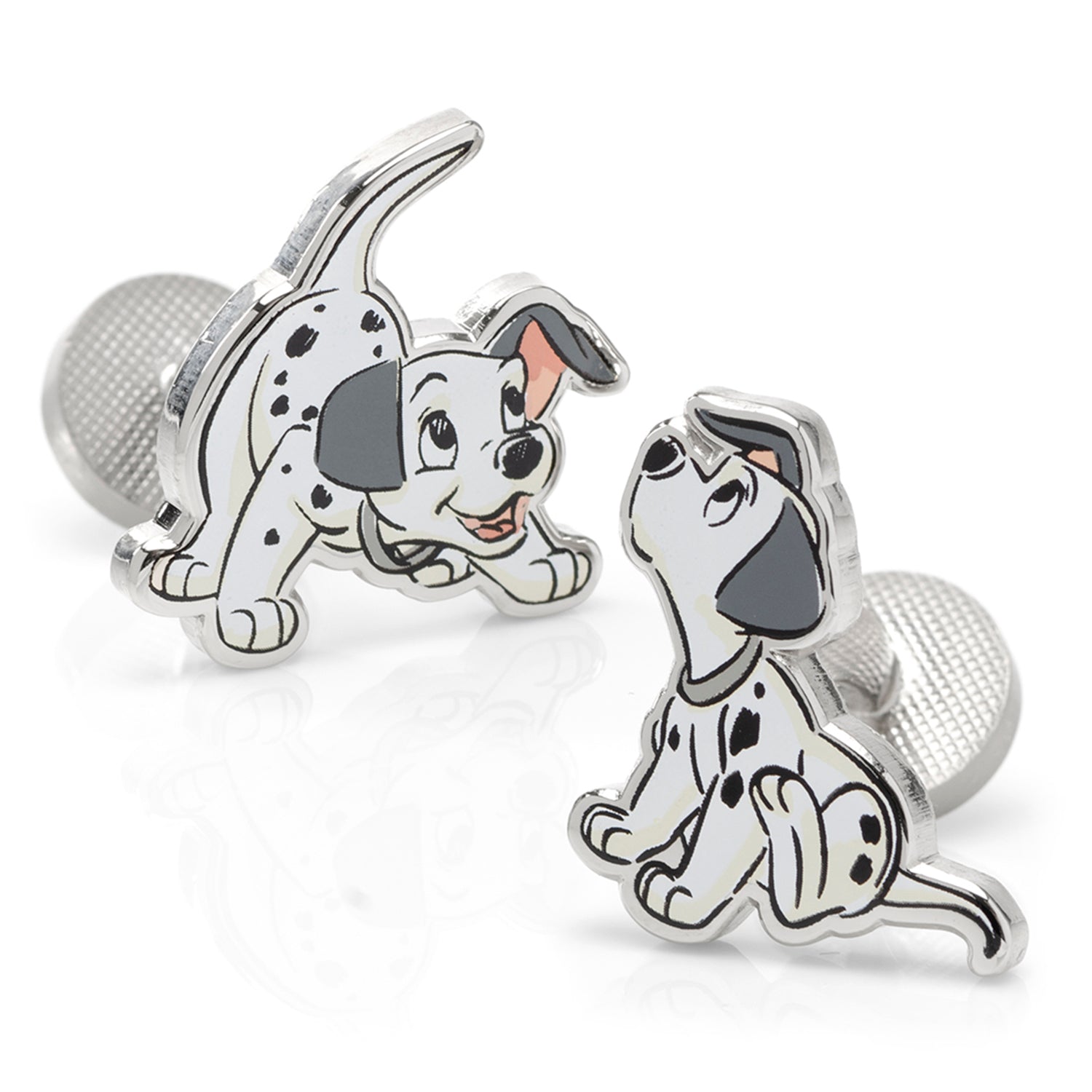 Disney 101 Dalmatians Cufflinks featuring two playful puppy designs from the 1961 animated classic, silver tone with enamel details, officially licensed by Disney.