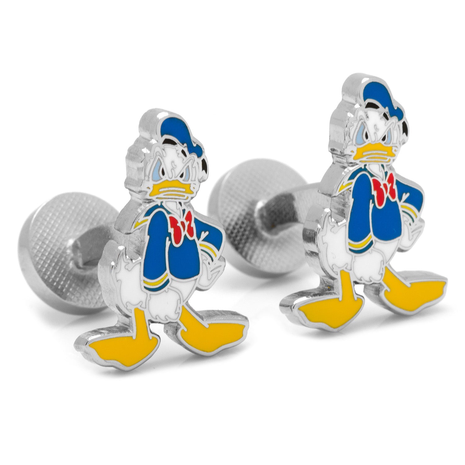 Donald Duck cufflinks on a white background