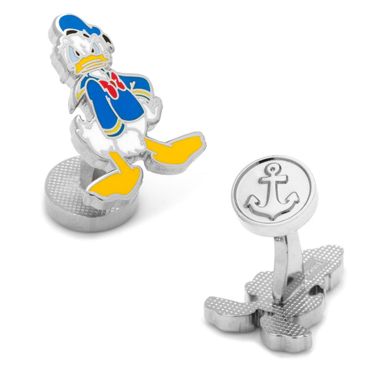 Cufflinks with a cartoon character and anchor design on a white background