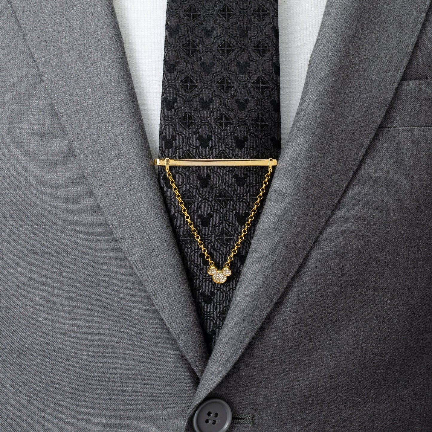 Disney Mickey Mouse Gold Crystal Chain Tie Bar