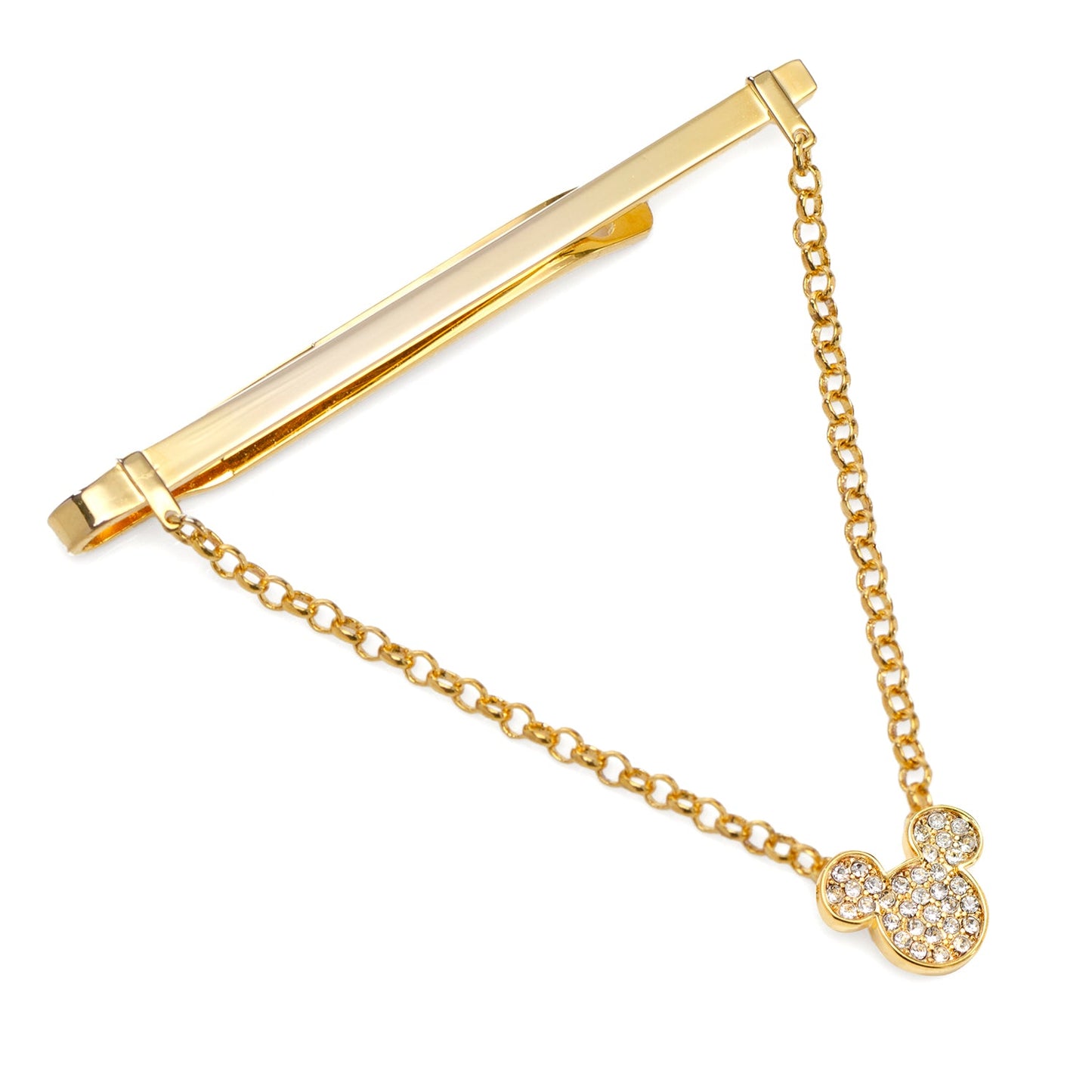 Disney Mickey Mouse Gold Crystal Chain Tie Bar