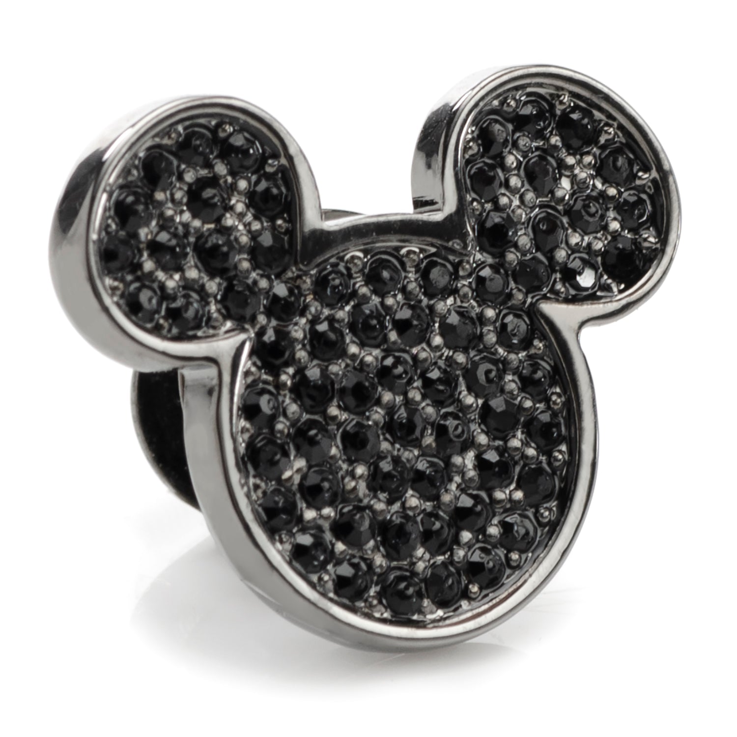 Mickey Mouse head-shaped object with black gemstones on a white background