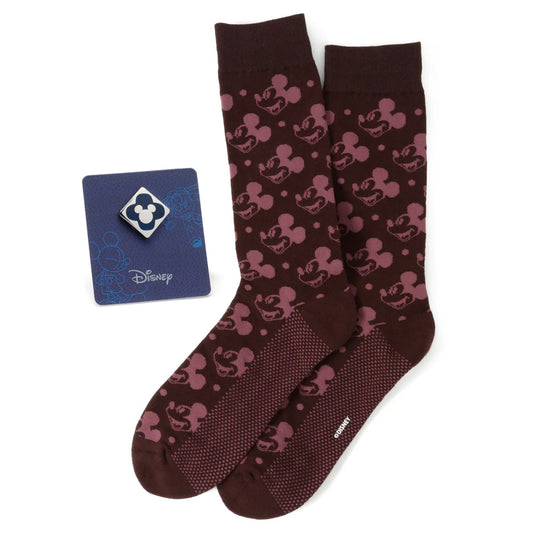 Disney Mickey Mouse Red Dot Socks and Blue Lapel Pin Gift Set