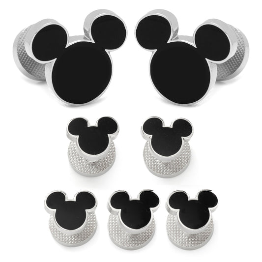 Set of eight metallic knobs with Mickey Mouse head design on a white background