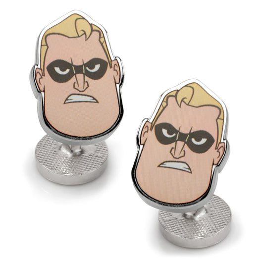 Cufflinks with cartoon character face design on a white background