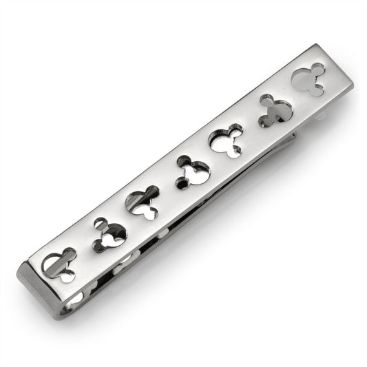 Silver bar with cut-out heart designs on a white background Disney Mickey Mouse Silhouette Cutout Silver Tie Bar