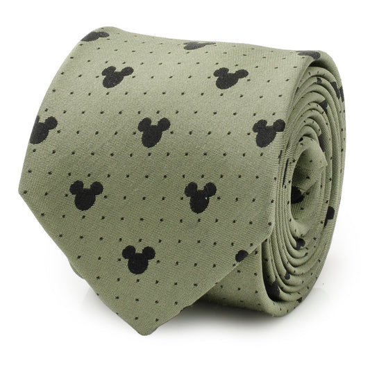 Disney Mickey Mouse Silhouette Dot Green Men’s Tie featuring subtle Mickey pattern on green silk. Officially licensed by Disney.