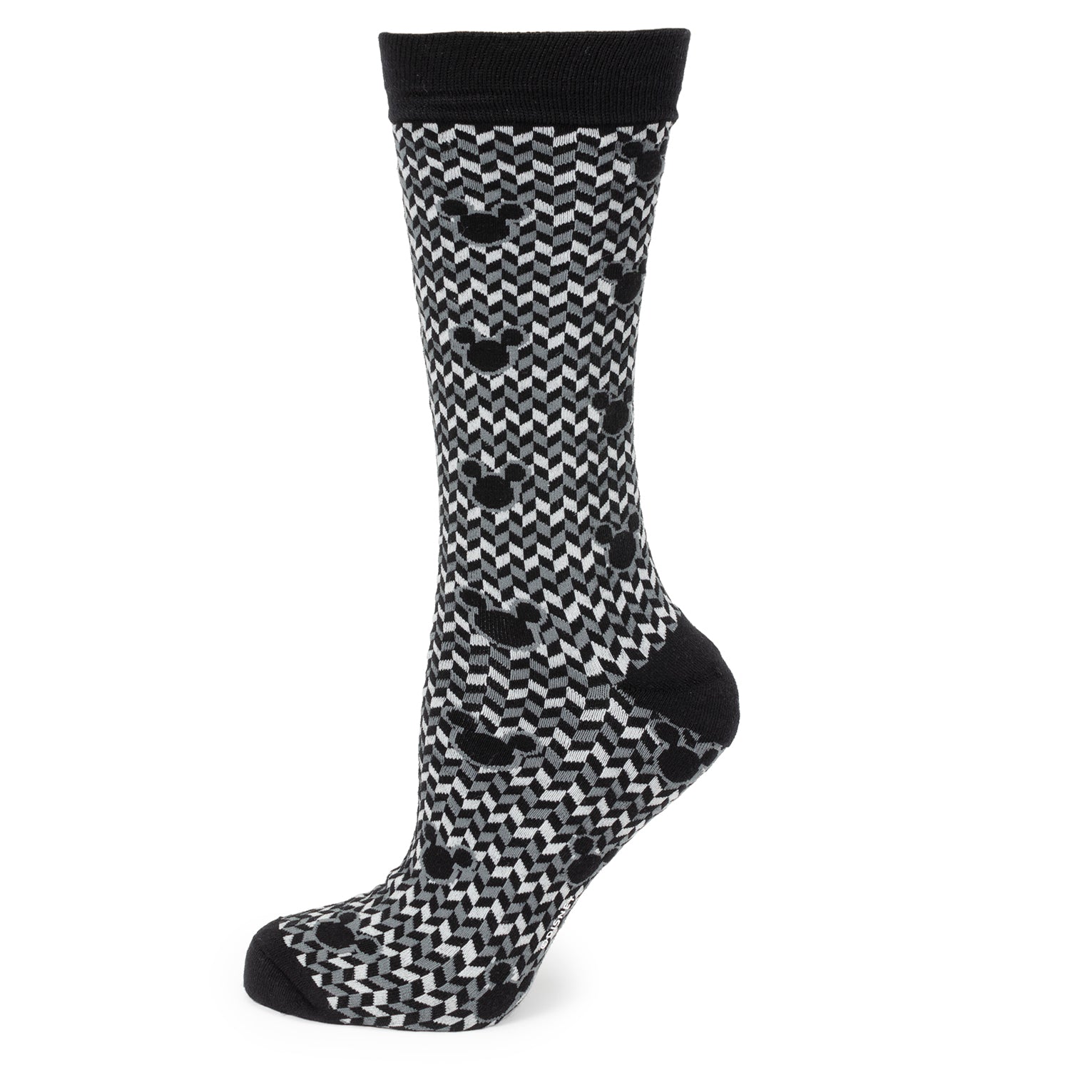 Black and white patterned sock on a white background