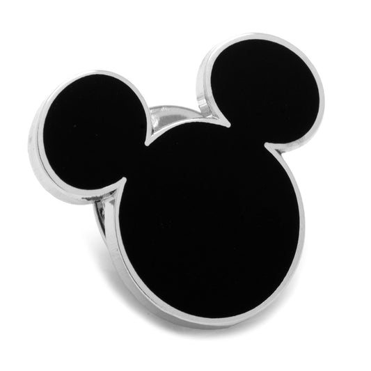 Black silhouette of a mouse head with silver outline on a white background