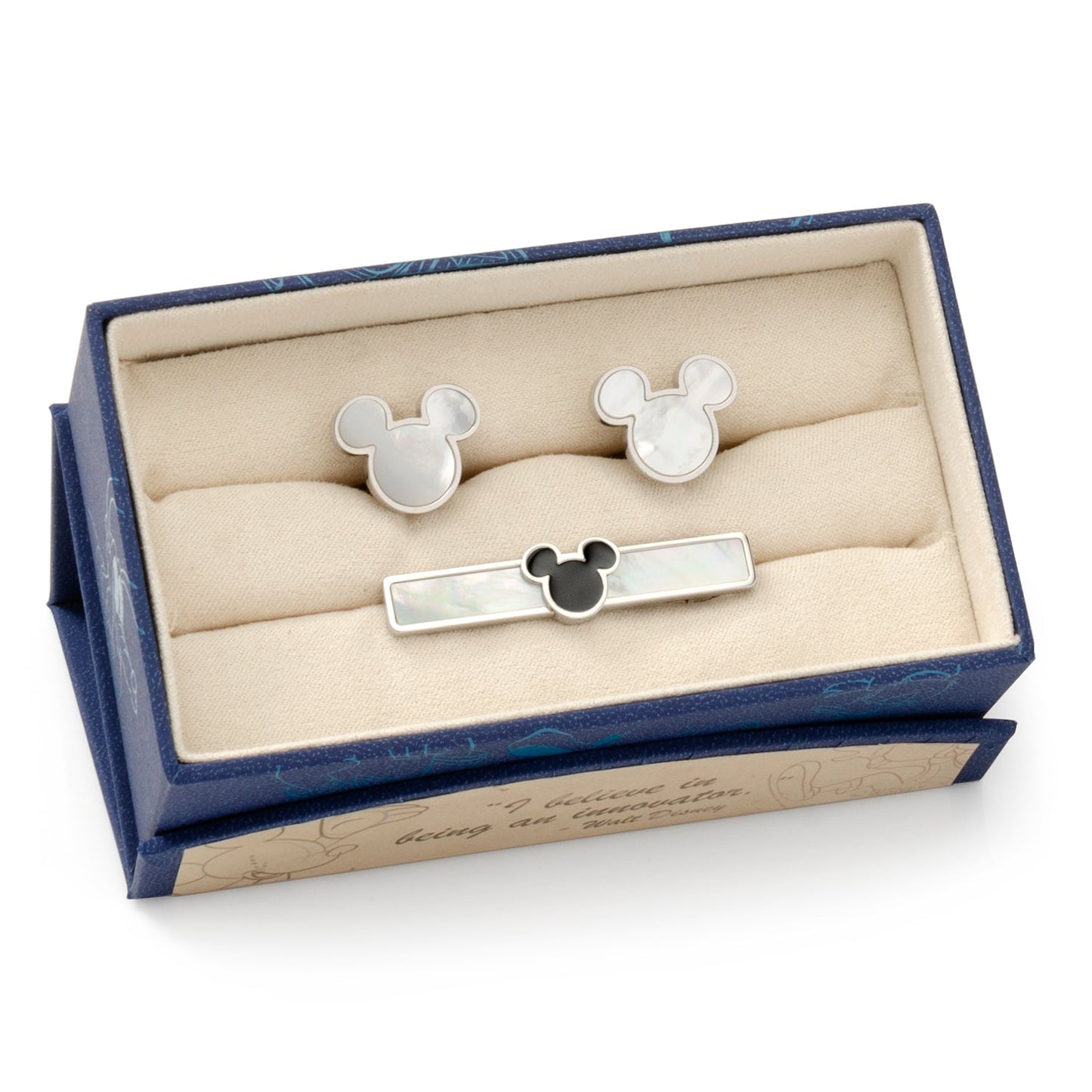 Disney Mickey Mouse Mother of Pearl Cufflinks and Tie Clip Gift Set