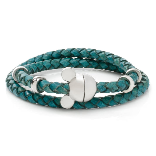 Disney Mickey Mouse Silhouette Teal Leather Wrap Bracelet
