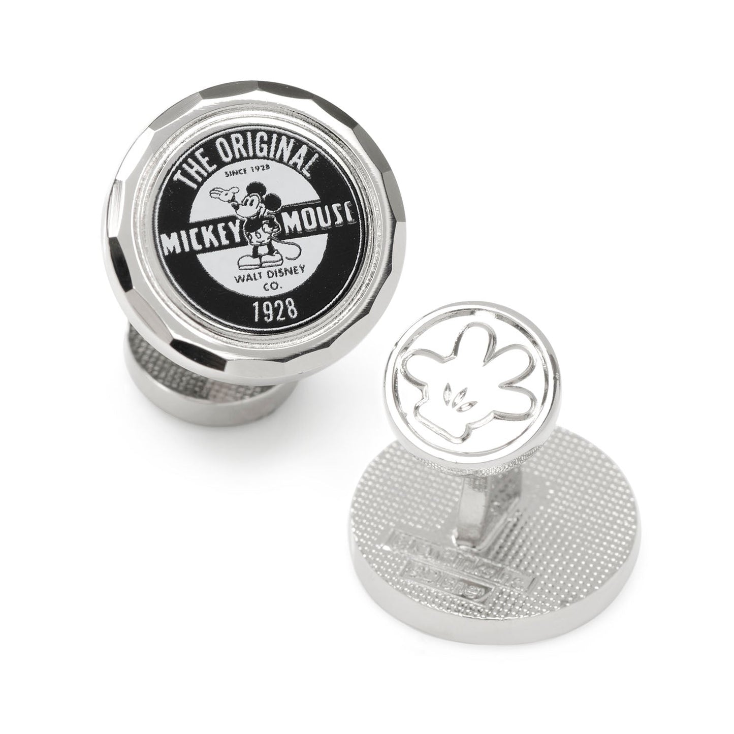 Mickey Mouse cufflinks with 'The Original Mickey Mouse' text on a white background