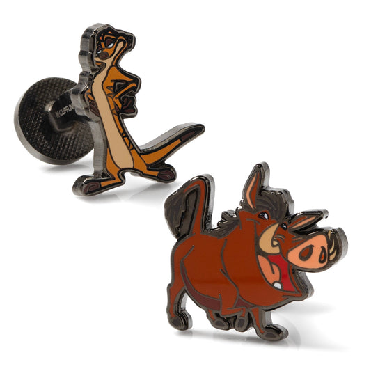 Cufflinks shaped like a lion and a boar on a white background