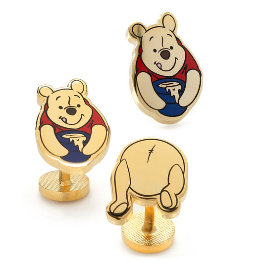Winnie the Pooh-themed cufflinks on a white background