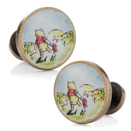 Wooden knobs with illustrations of Pooh and Piglet on a white background