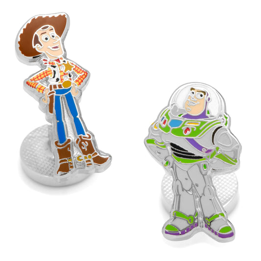 Two pins featuring characters from Toy Story on a white background