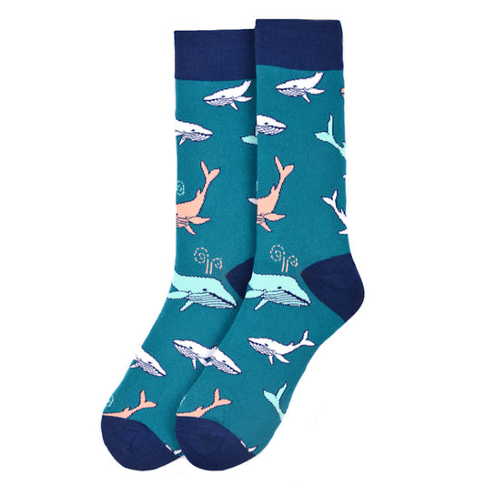 Fun Socks Men's Whale Novelty Socks Blue and Dark Blue Gift for Dad Gift for Ocean Lover