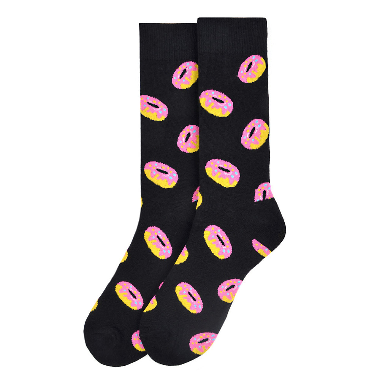 Fun Socks Men's Doughnut Novelty Socks Black and Pink Donut Lovers Bakery Pastries Donuts Gift for Dad