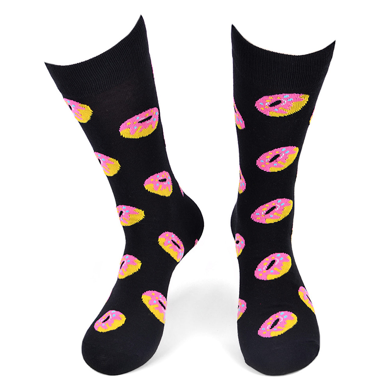 Fun Socks Men's Doughnut Novelty Socks Black and Pink Donut Lovers Bakery Pastries Donuts Gift for Dad