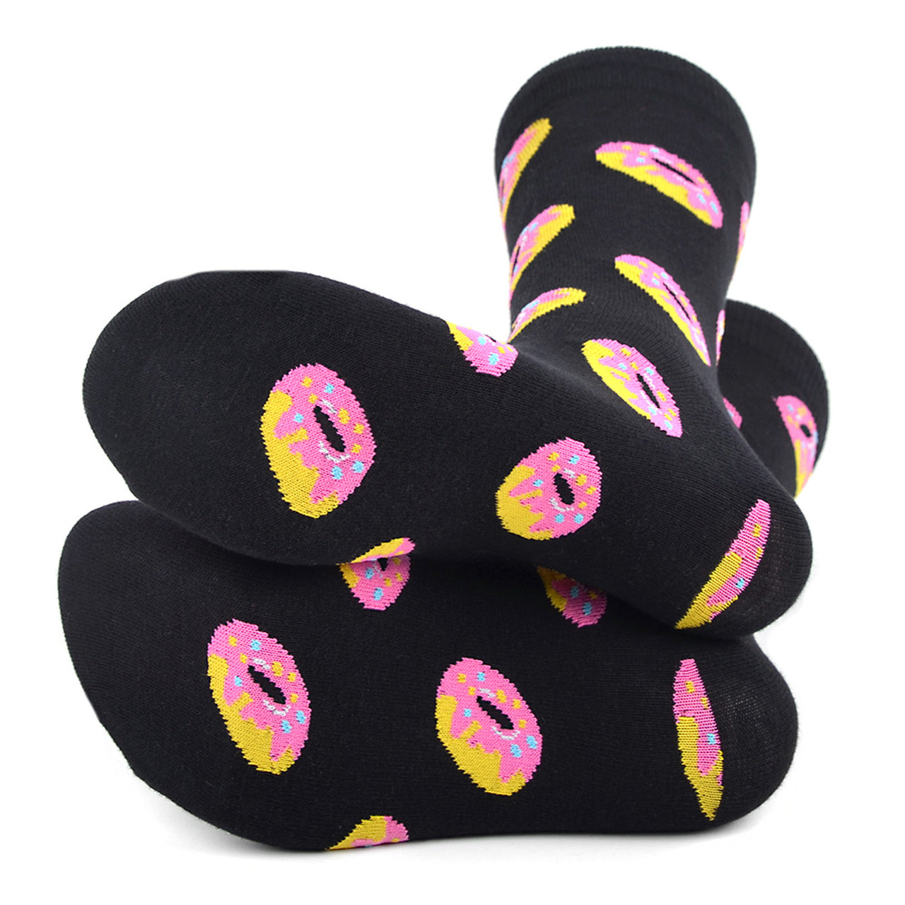 Fun Socks Men's Doughnut Novelty Socks Black and Pink Donut Lovers Bakery Pastries Donuts Gift for Dad