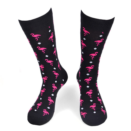 Fun Men's Flamingos Novelty Socks Black with Pink Flamingos Classic Socks