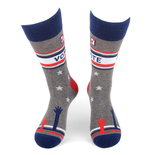 Fun Socks Men's Vote Novelty Socks Grey Blue Get Out and Vote Politician Gifts