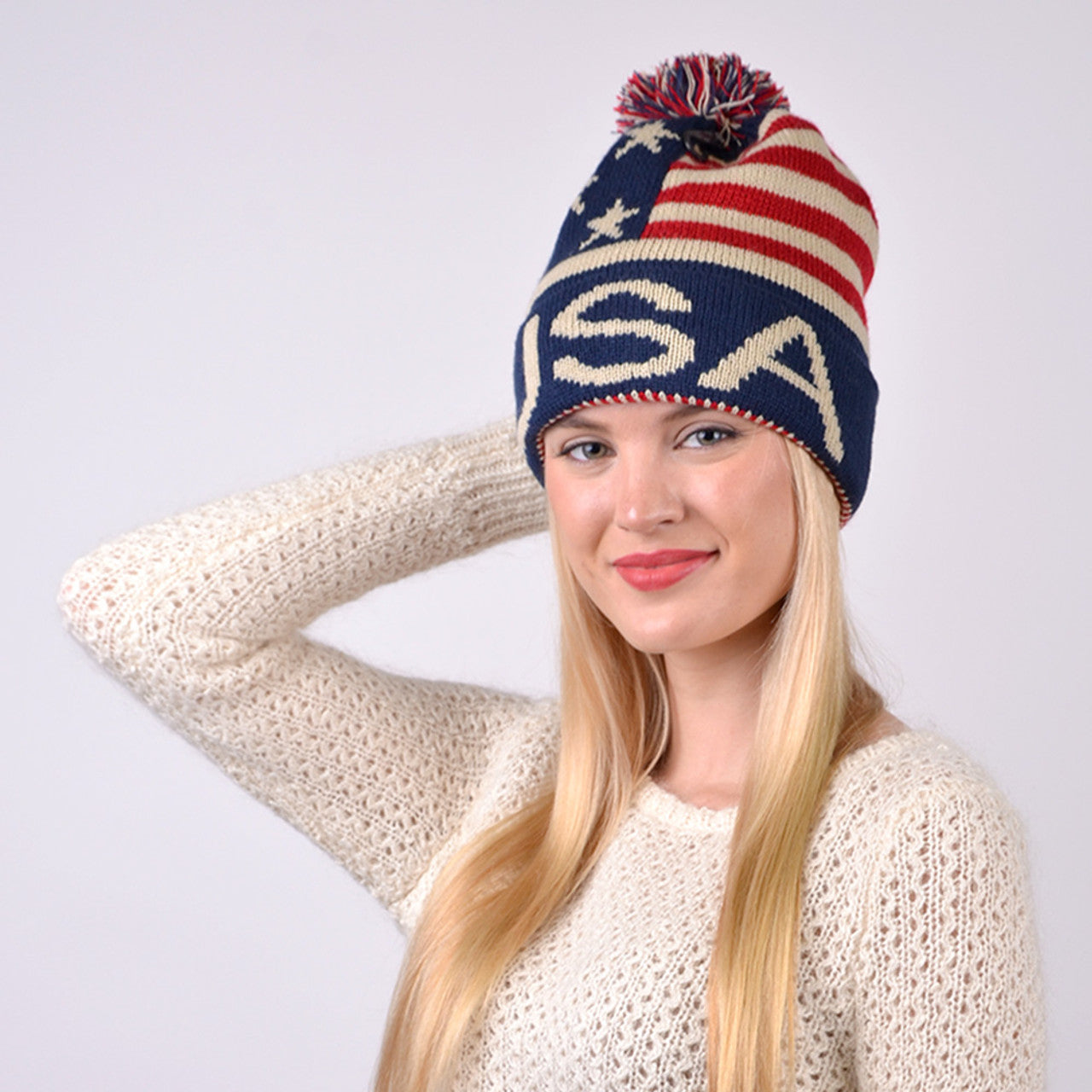 Old School USA Hockey Team Beanie, 1980 Unisex American Flag Knit Pom Beanie Ski Hats