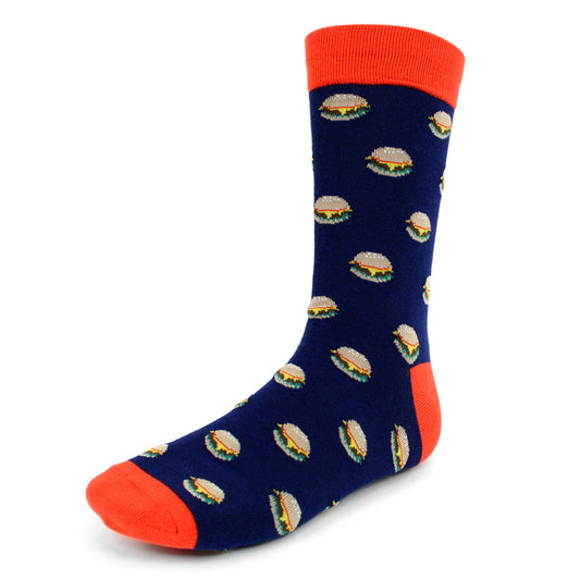 Hamburger Love Socks Novelty Burger Socks Blue Fun Crazy Eating Burger Shop Socks Hamburger Obsessions Crazy Socks