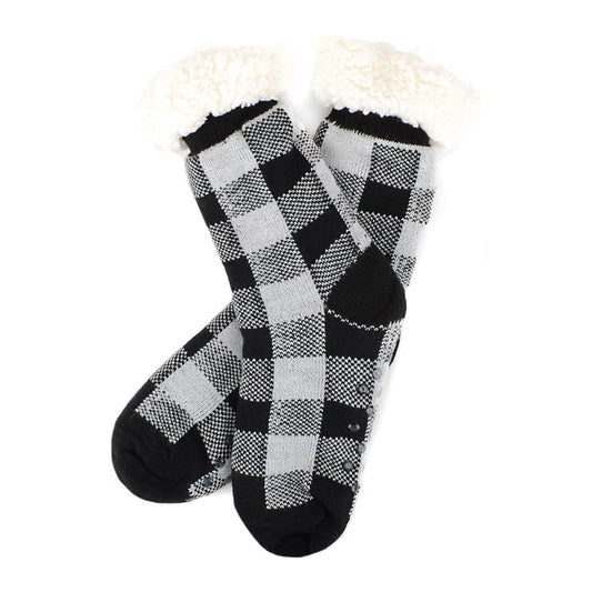 Cozy Socks Women's Plush Fleece Lined Sherpa Slipper Socks Grey and Black Design Fluffy Socks Warm Socks Fuzzy socks