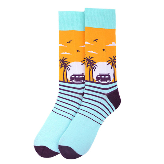Hawaii Beach Novelty Socks Crazy Tropical Sunset Socks Cool Socks Funny Groomsmen Socks Fun Crazy Beach Life Crew Socks