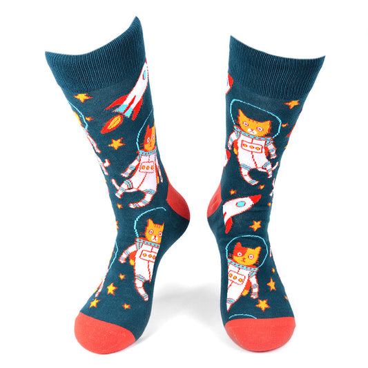 Funny Socks Space Kitty Socks Cat Novelty Socks Space Cat Socks
