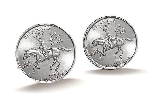 Delaware State Quarter Coin Cufflinks Uncirculated U.S. Quarter 1999 Cuff Links Enamel Backing Cufflinks