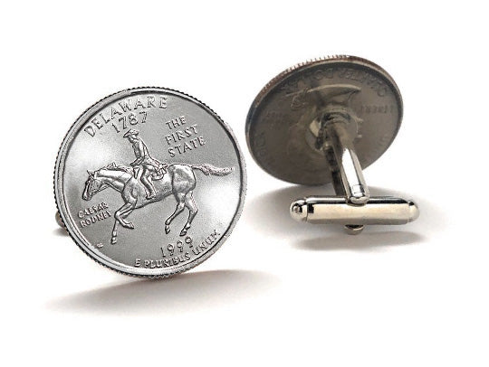 Delaware State Quarter Coin Cufflinks Uncirculated U.S. Quarter 1999 Cuff Links Enamel Backing Cufflinks