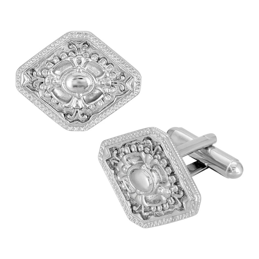 Men's Cufflinks Silver Diamond-Shaped Cuff Links