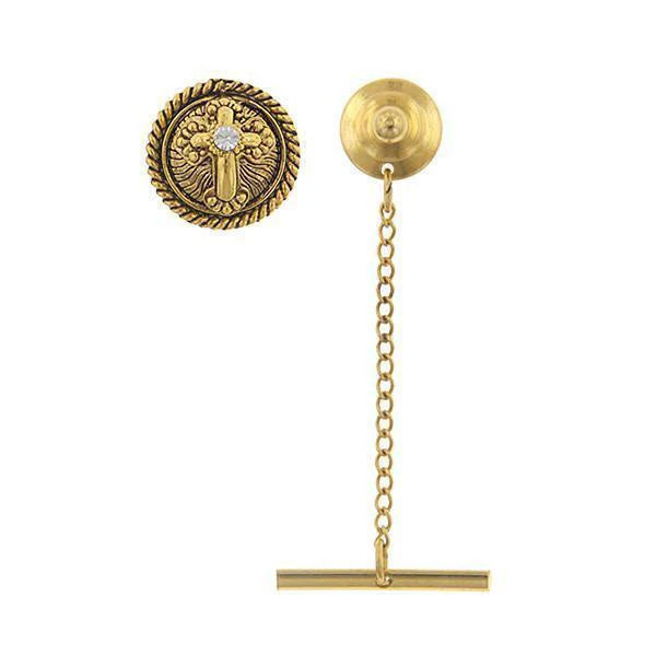 Gold Symbols Of Faith Crystal Cross Tie Tack