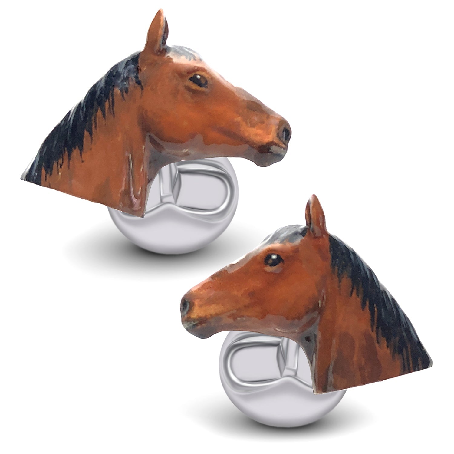 Two horse head bottle openers on a white background