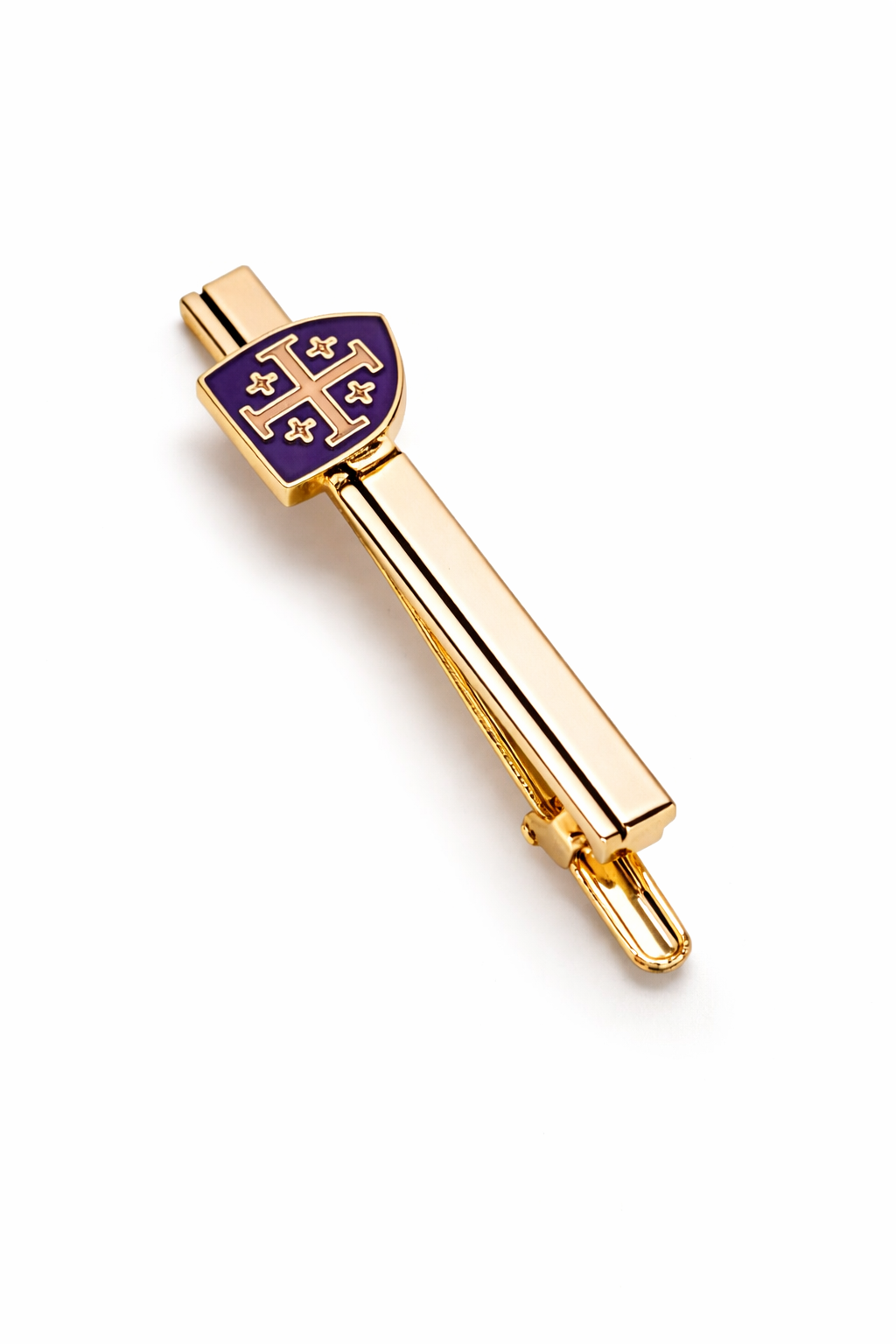 Faith-inspired men’s tie clip with Jerusalem Cross shield