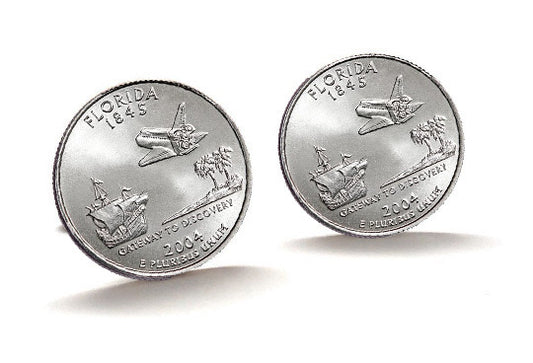 Florida State Quarter Coin Cufflinks Uncirculated U.S. Quarter 2004 Cuff Links Enamel Backing Cufflinks