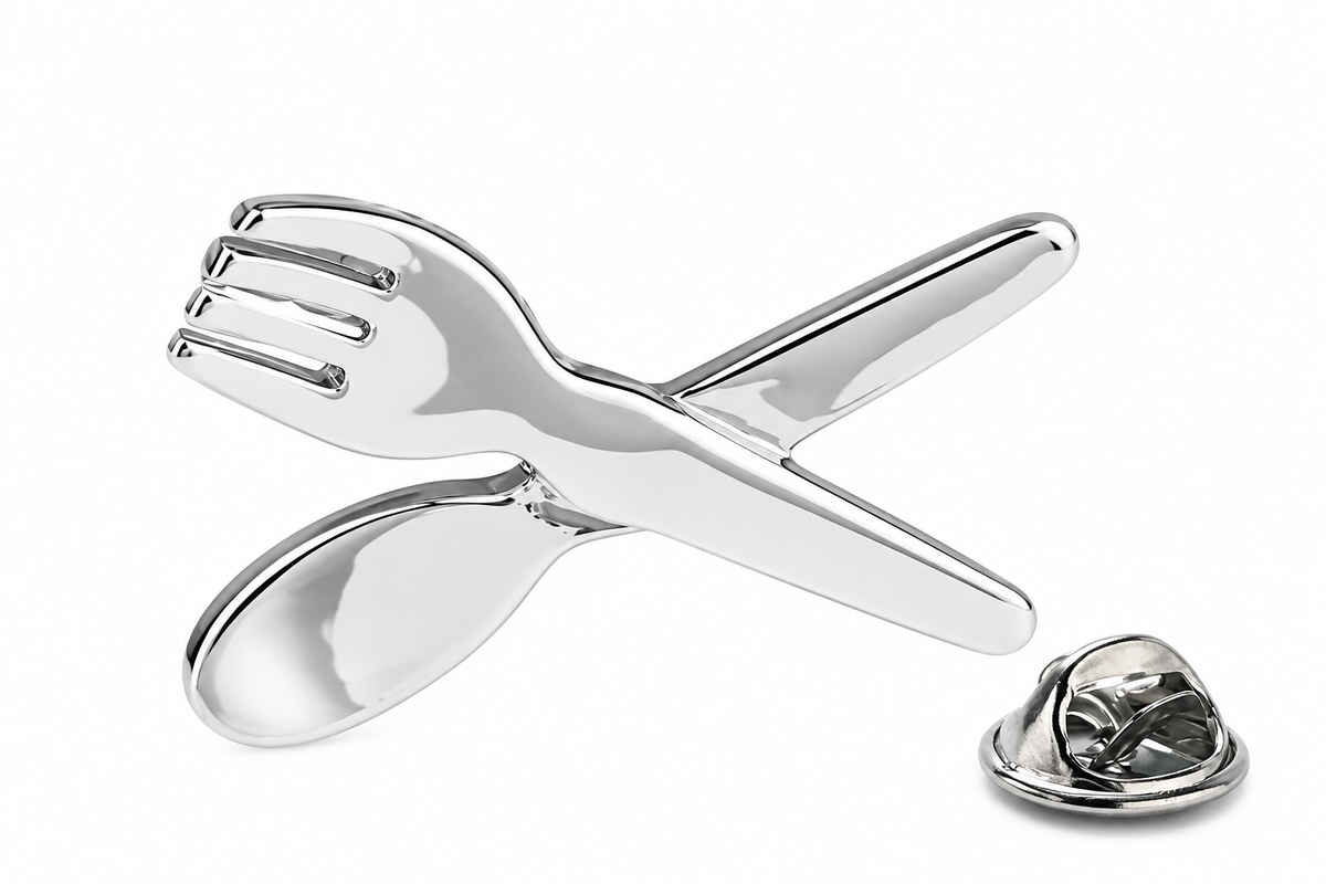 Silver Fork & Spoon Lapel Pin